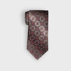 Vintage 90’s Pierre Cardin Medallion Silk Tie in Burgundy/ White